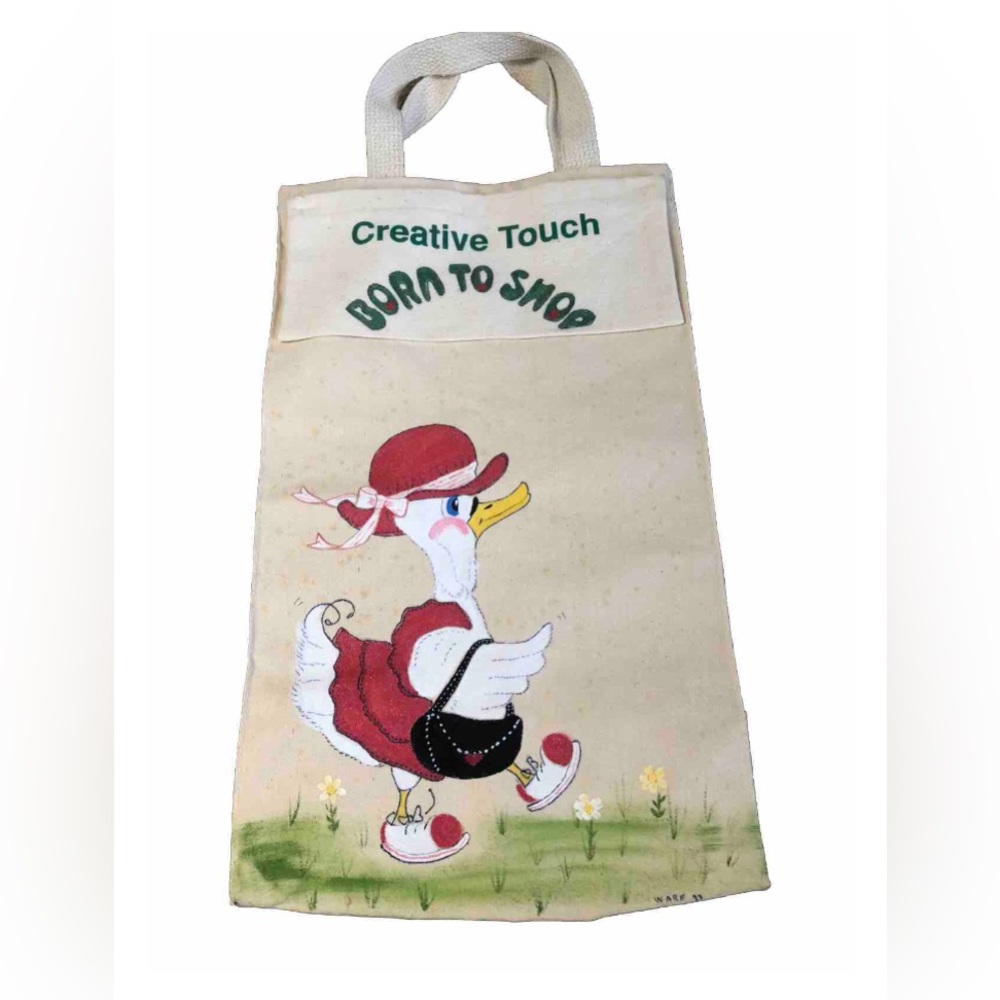 SACHS Grocery Tote Bag Mother Goose Hand Painted 1973 Made In Usa Cottage Granny